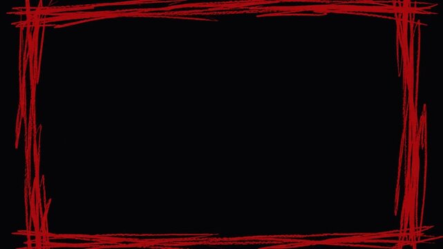 Red Hand Drawn Scribble Frame Animation on Black Background with Rough Sketch Border