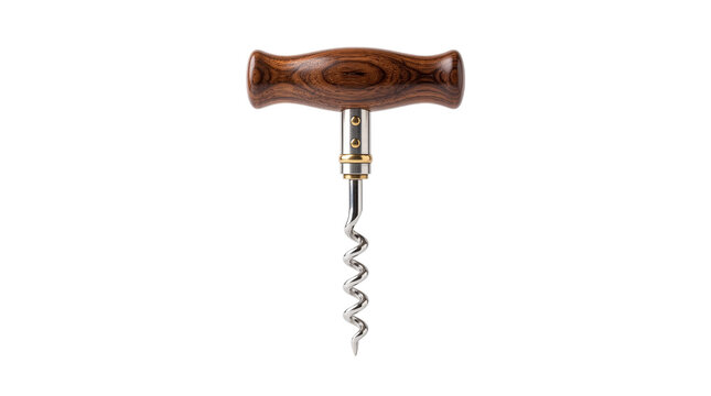 Wood handle corkscrew isolated on a white background