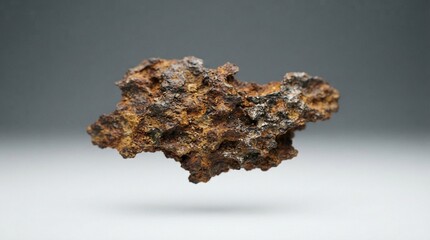 Obraz premium Raw iron ore nugget isolated on white background, showing metallic texture, rough surface, and rusty brown color