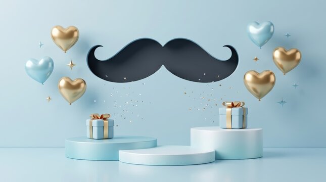 Father's Day celebration with gifts and heart balloons
