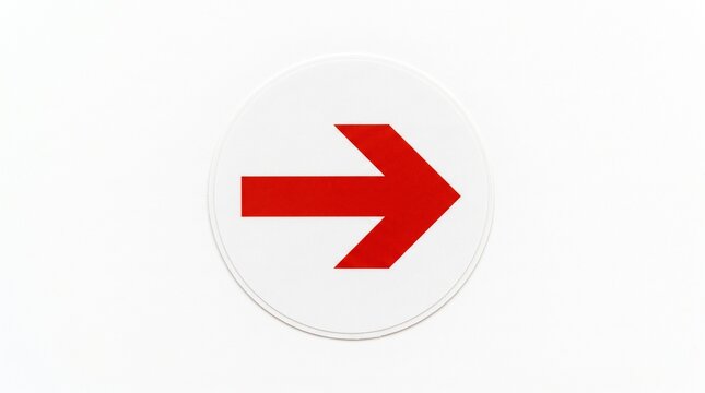 Red arrow icon pointing right on a clean white circular background.