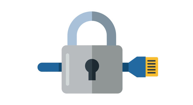 Network Security Concept with Padlock and Ethernet Cable - Cybersecurity Illustration for Data Protection and Secure Connectivity