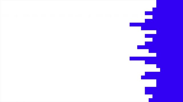 Minimalist 8-bit animation featuring a wave of white pixels transitioning over blue, simulating a digital screen wipe or data loading effect.