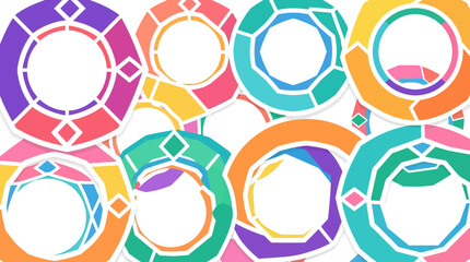 Fototapeta premium Abstract geometric circular frame design featuring multicolor ring shapes backdrop.