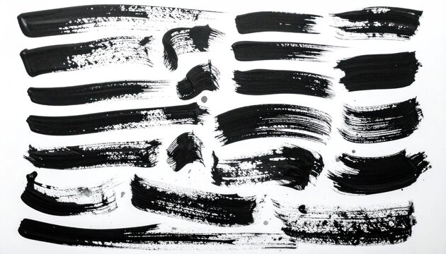 Assorted black ink brush strokes on white background