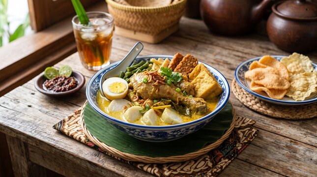 Traditional Indonesian Lontong Cap Go Meh with Complete Side Dishes
