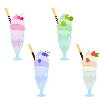 Parfait Summer Dessert with Pepero Sticks, ice cream, Cherry, Strawberry, Blueberry and Green Grape &ndash; Colorful and Refreshing Sweet Treat