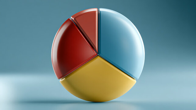 A colorful pie chart with four segments is displayed on a blue surface