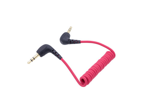 Microphone jack with red wire on transparent background