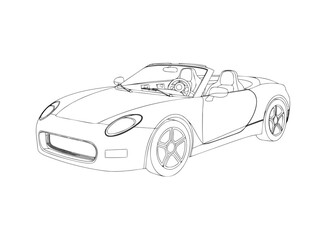 Fototapeta premium Elegant convertible sports car outline illustration isolated on white background in detailed automotive line art style.