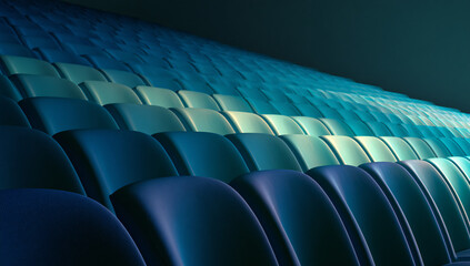 Fototapeta premium Clean Empty Auditorium Seats in Dark Performance Venue with Copy Space