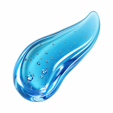 Glossy Blue Cosmetic Gel Smear with Bubbles Isolated on Transparent Background