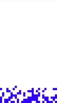Blue blocky pixel wipe sweeps horizontally, transitioning white to blue and back. Ideal for digital, tech-themed video editing.