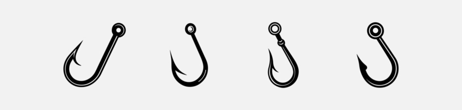 Fishing Hooks with Eyelets Isolated on Clear Background for Graphic Design Projects