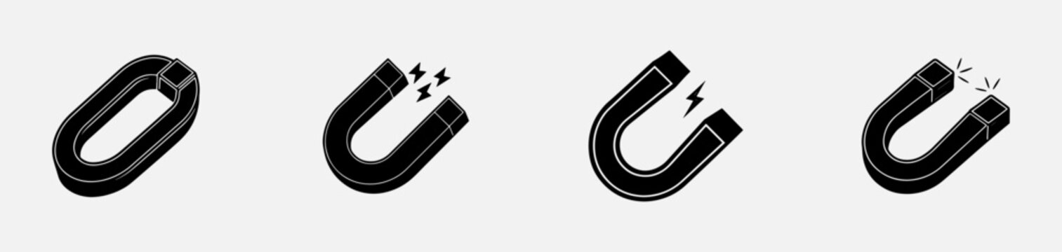 magnet shapes with electric sparks illustrating magnetic force and polarity effects