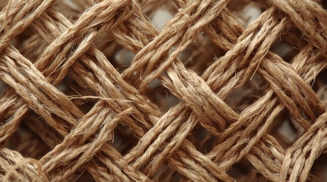Close-up macro view of a woven jute rope texture with intricate crisscross patterns