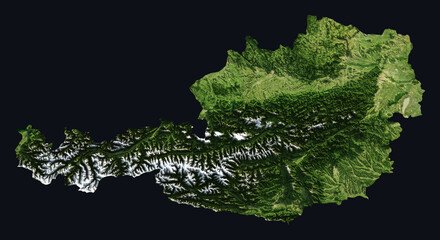 Austria Shaded Relief Map. Hillshaded physical terrain map illustration. Austria elevation, topography, and landforms. © Eugene Ga