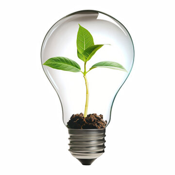 Green Plant Growing Inside Light Bulb Isolated on Transparent Background