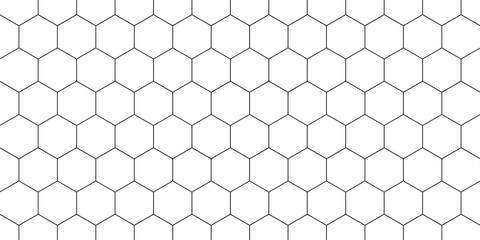 Seamless pattern with outline hexagon grid. Honeycomb net backdrop. Abstract background with geometric line grille. Black hexagon mesh, vector illustration © Amirul