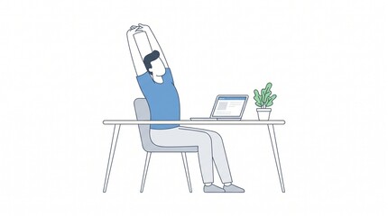 Fototapeta premium Person stretching arms at desk with laptop