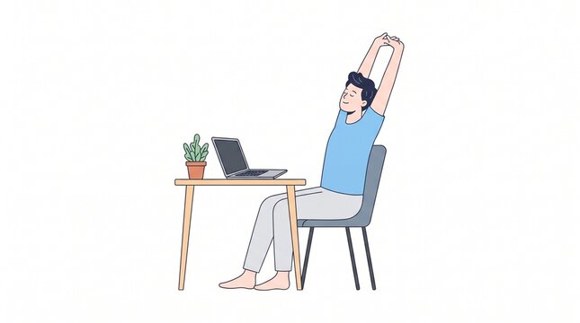 Person stretching arms while working at desk