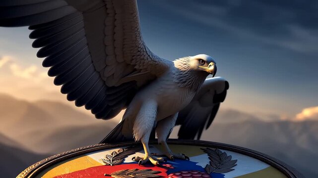 Eagle with Wings Spread on Colombian Flag Shield a Majestic National Symbol