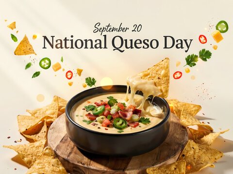 National queso day celebration with a bowl of melted cheese dip and crunchy tortilla chips