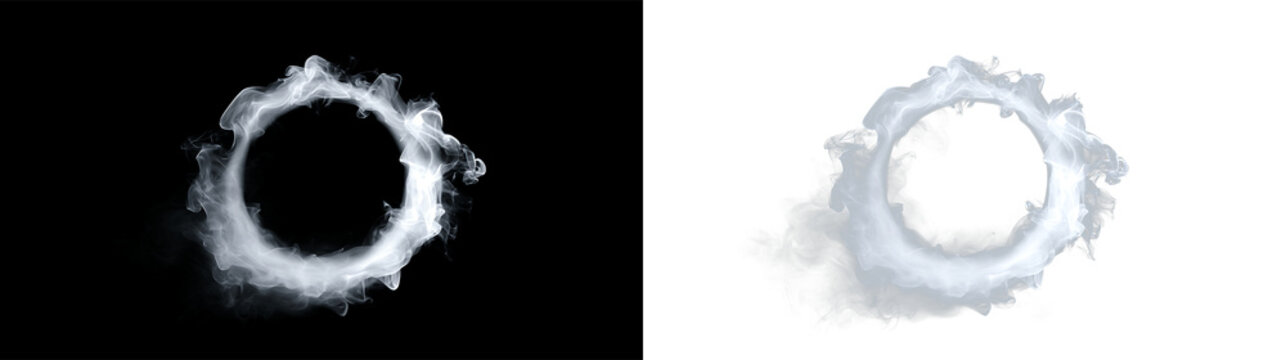 Smoke ring floating in the air on a transparent background during daytime with clear visibility