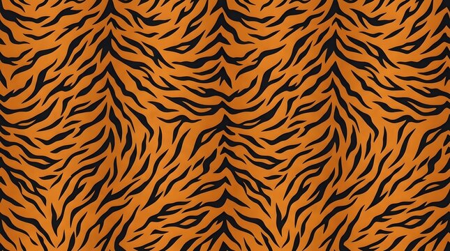 Seamless tiger fur pattern with black stripes on orange background animal skin vector illustration for wildlife design and textile graphics