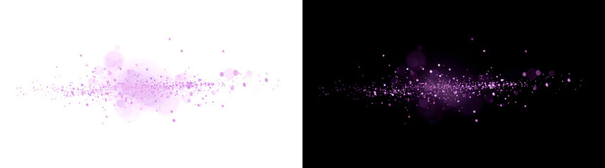 Shimmering purple particle dust stream drifting horizontally with soft glowing bokeh across a black backdrop for cinematic use in PNG, Transparent and Black Background Versions © Tanay