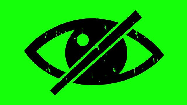 hand drawn black fill hidden eye icon animation with line boil effect on green screen chroma key background. Perfect for privacy and security concepts
