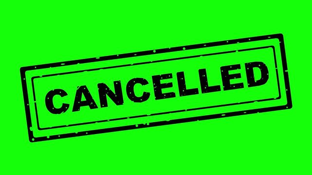 hand drawn style cancelled stamp sign with black fill on a green screen chroma key background featuring a rough line boil animation effect