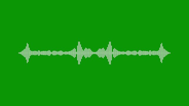 Audio frequency spectrum motion, white sound wave visualization, animated music equalizer bars, voice recording signal effect, clean digital interface, green screen professional. 4k footage