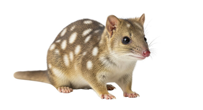 Quoll spotted carnivorous marsupial sitting on a dark background for australian wildlife education.