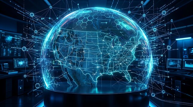Digital globe map of the united states with network lines