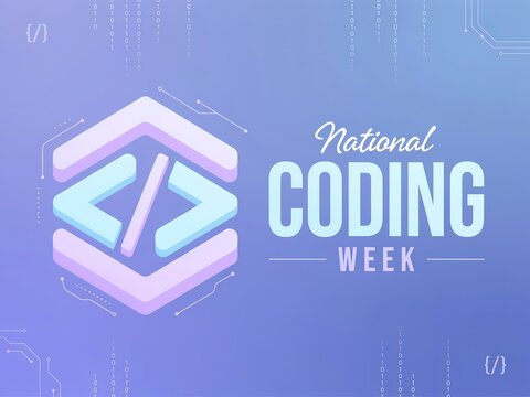 National coding week celebration banner with computer programming code symbol and text