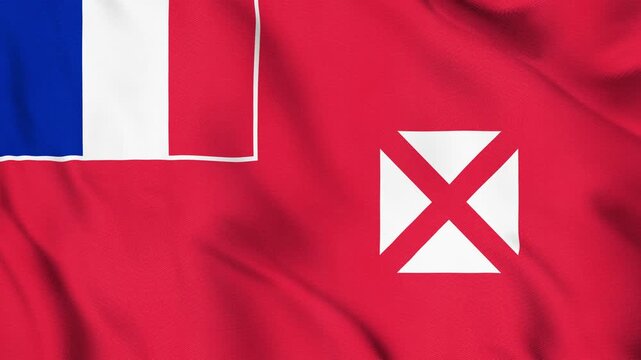 Wallis and Futuna Islands National Flag Waving in Wind with Realistic Fabric Texture, Seamless Loop Animation 4K