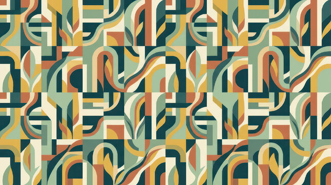 Abstract geometric pattern with flowing organic shapes and muted colors.