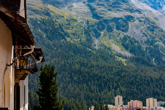 St Moritz Mountainside Viewed from Town