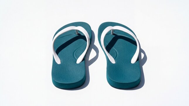 Pair of navy blue rubber flip flops isolated on white background