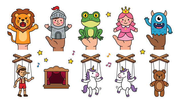 Puppets Collection with Lion, Knight, Frog, Princess, Monster