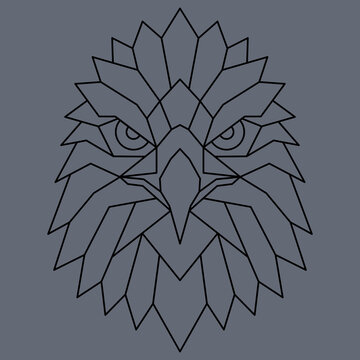 Complex Geometric Faceted Poly Art Vector Head of a Fierce Eagle in Minimalist Black Line Work