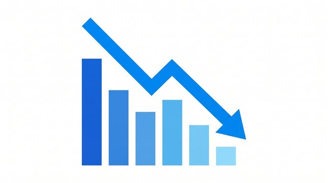 Downward trend bar chart with arrow
