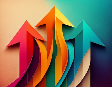 five curved arrows converging upward colorful gradient effect paper like texture