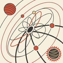 Abstract planetary orbit system and celestial mechanics graphic design with astronomy, universe © Tiya