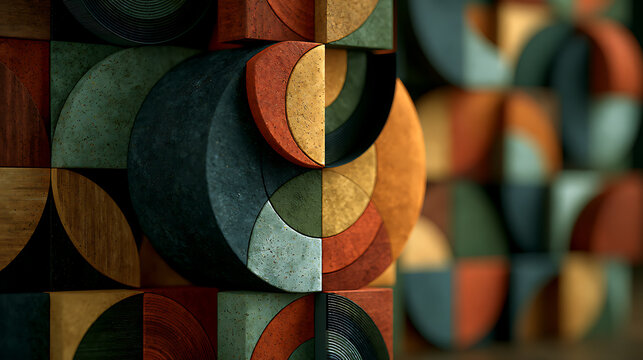 Geometric pattern of semi circular blocks presents a textured three dimensional composition