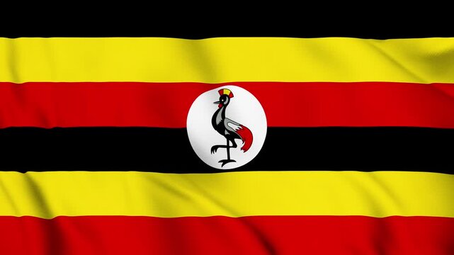 Uganda National Flag Waving in Wind with Realistic Fabric Texture, Seamless Loop Animation 4K