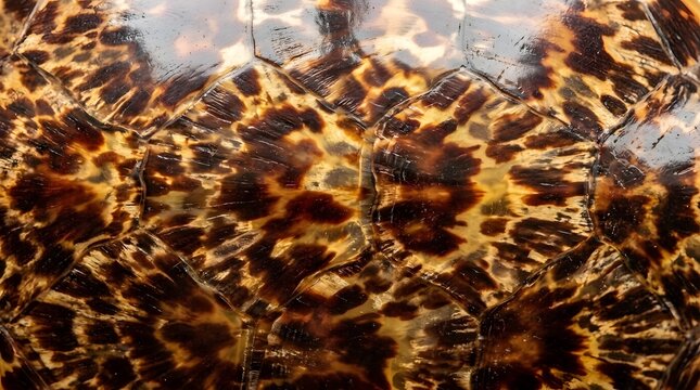 Close up view of brown and yellow turtle shell texture background with natural organic patterns and reptilian scales wildlife surface design inspiration