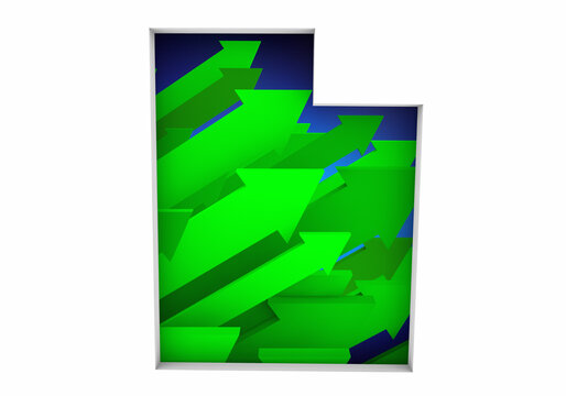 Utah UT State Map Arrows Increase Up On the Rise Growth Data 3d Illustration