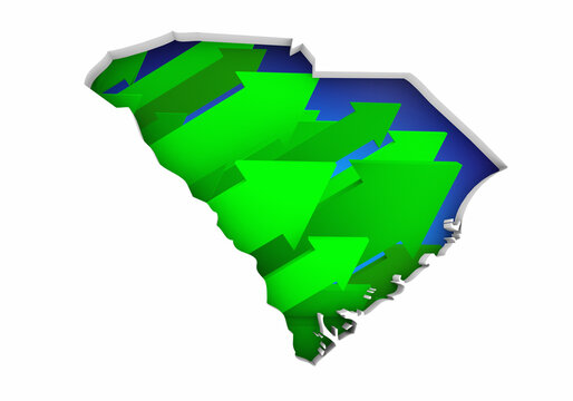 South Carolina SC State Map Arrows Increase Up On the Rise Growth Data 3d Illustration